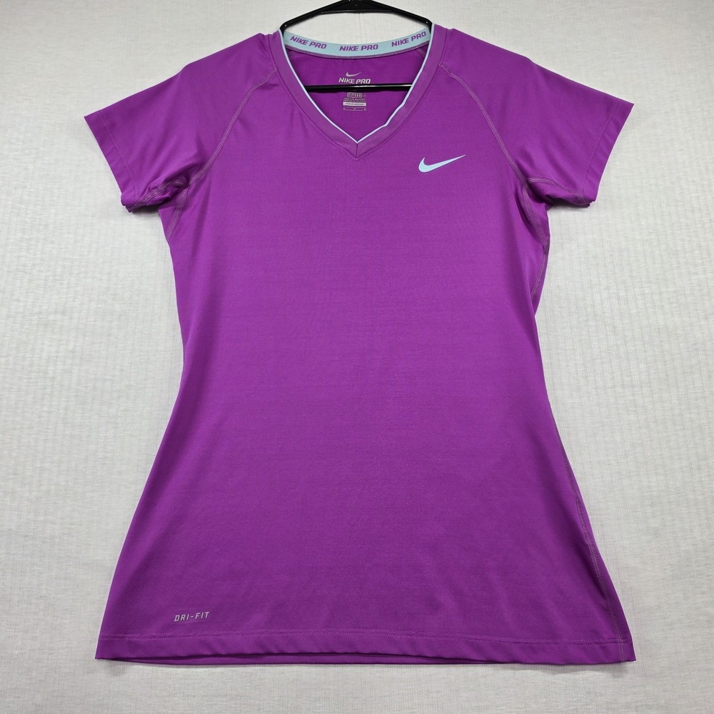 Nike Pro Magenta Purple Dri-FIT V-Neck Short Sleeve Shirt M Sporty Athleisure
